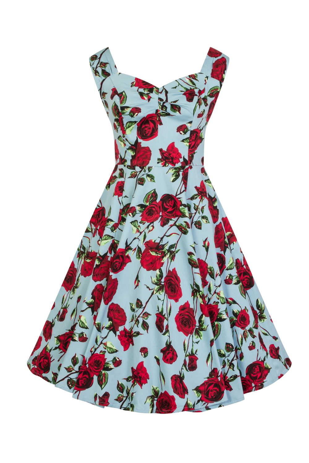 50s Ditsy Rose Floral Summer Dress in Blue